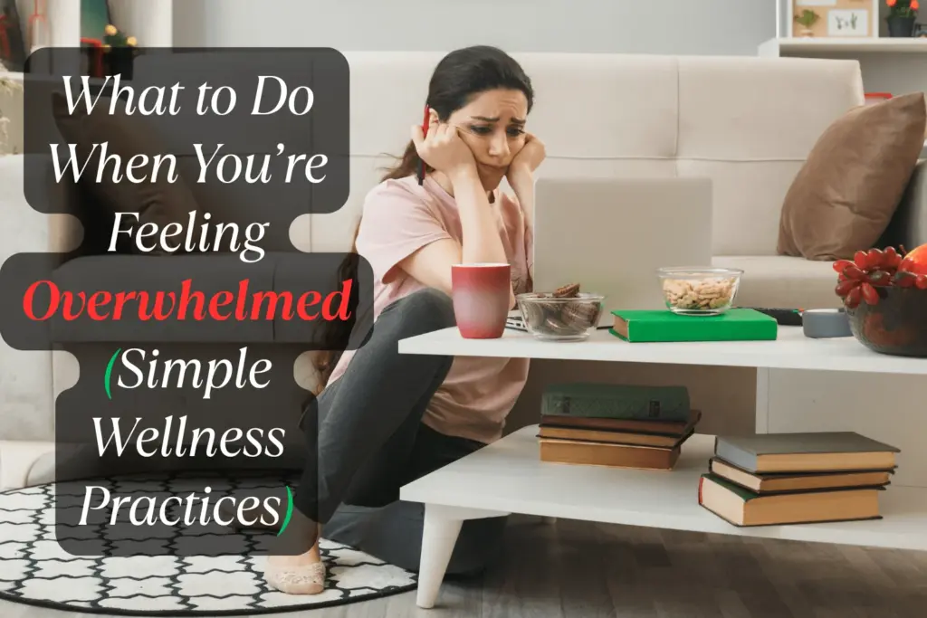 a women sitting holding her head and in stress