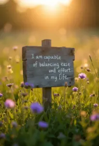 Positive Morning Affirmations You Can Use Daily affirmation written on a hoarding in a garden I am capable of balancing ease and effort in my life