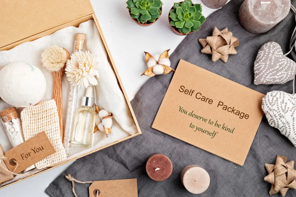 “DIY self-care box with candles and bath salts”