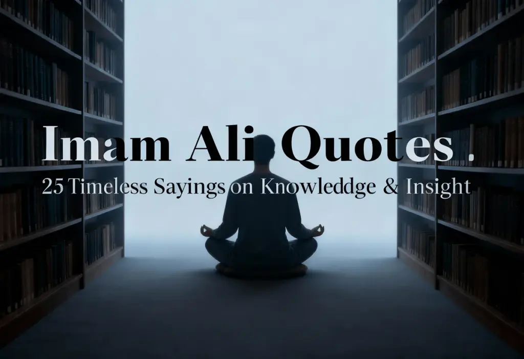 a person meditating in a cozy library warm Imam Ali Quotes: 25 Timeless Sayings on Knowledge & Insight