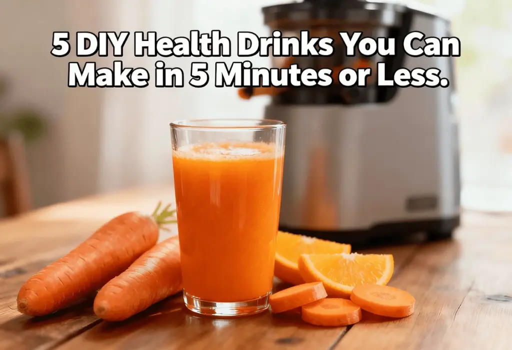 Fresh orange and carrot juice in a glass with carrots and orange slices next to it.