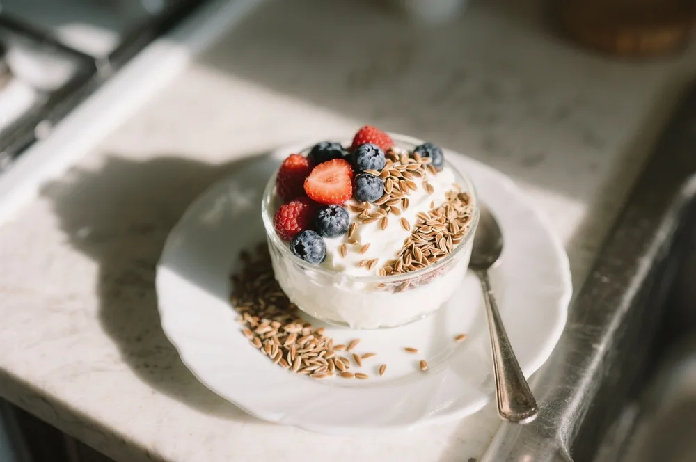 Yogurt parfait with berries & flax