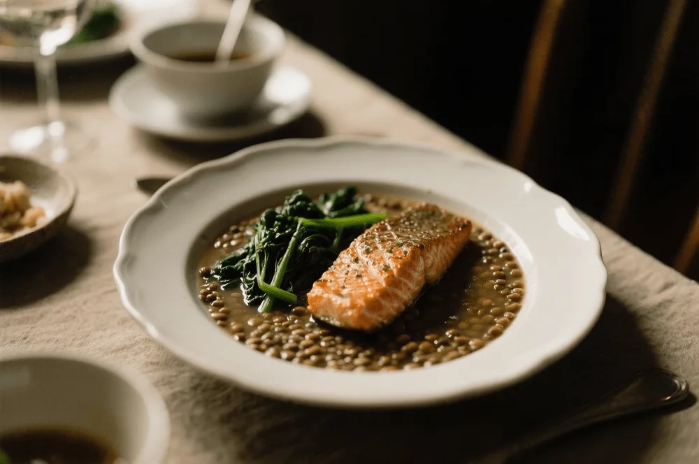 Dinner: Lentil soup or grilled salmon + steamed greens